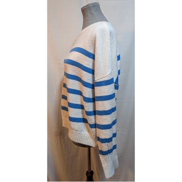 Nautical Soft Cozy Casual Work Beach Lightweight Me Blue White Striped Sweater - Picture 3 of 8